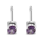 5x7mm Oval Prong-Set Amethyst Sterling Silver Stud Earrings - e446
